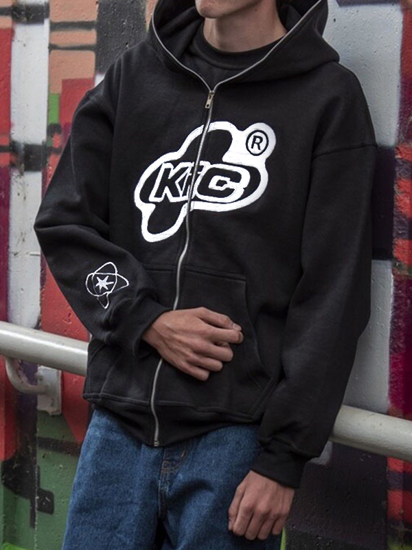 Men's Print Zip Up Oversized Hoodie-1