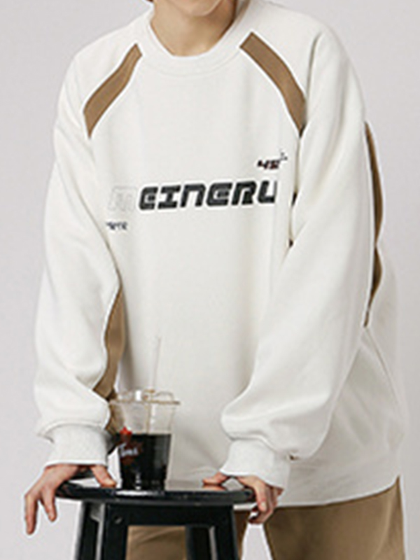 Men's Vintage Print Patchwork Design Long Sleeve Tee-2