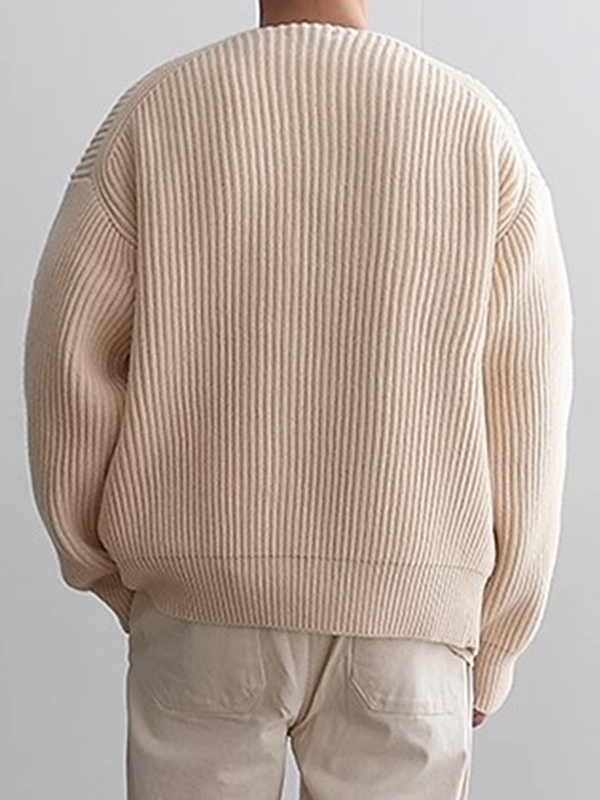 Men's Solid Color Rib Zip Up Cardigan Sweater-1