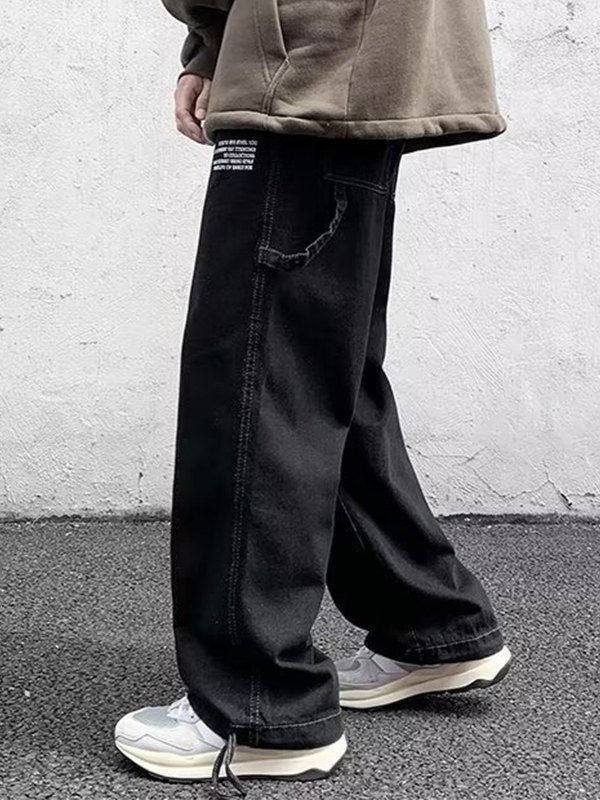 Men's Loose Fit Black Cargo Jeans-3