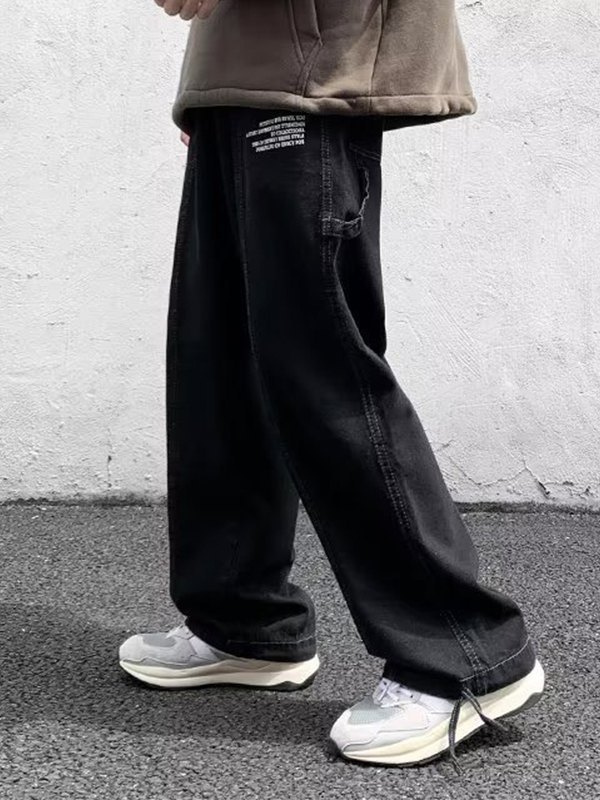 Men's Loose Fit Black Cargo Jeans-2