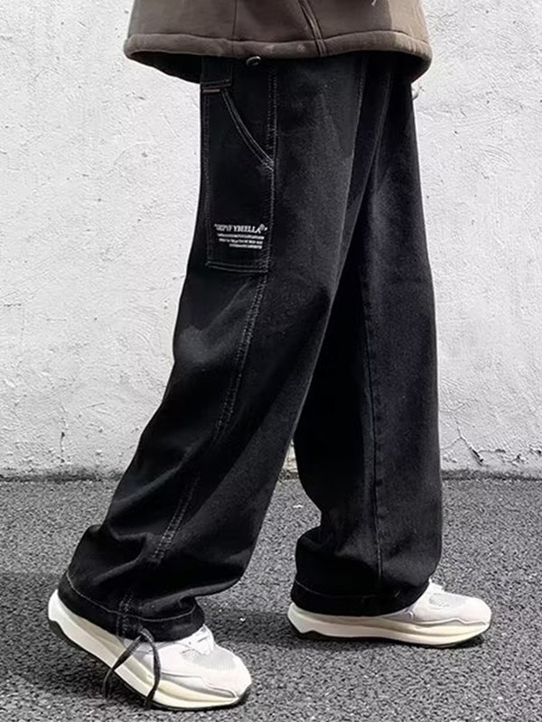 Men's Loose Fit Black Cargo Jeans-0