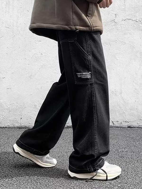 Men's Loose Fit Black Cargo Jeans-1