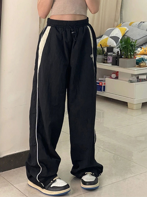 Contrast Piping Black Baggy Sweatpants-2