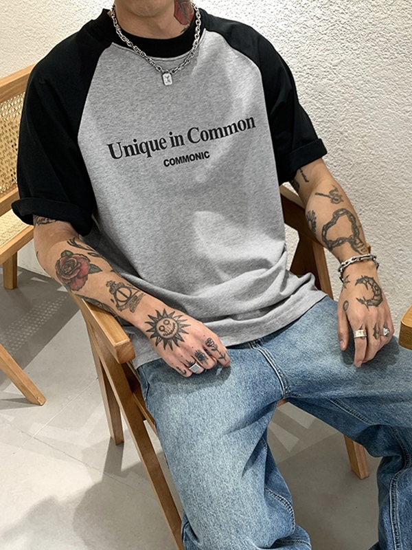 Men's Letter Print Raglan Short Sleeve Tee-1