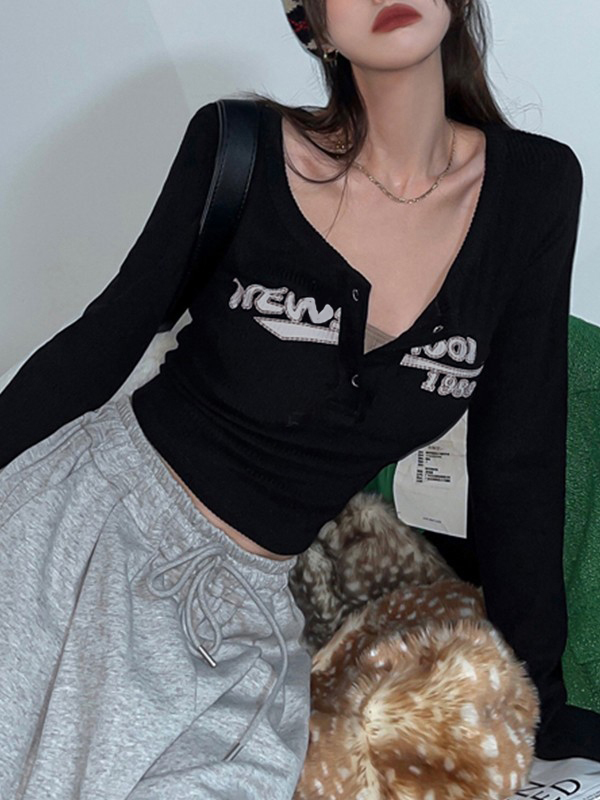 Y2K Long Sleeve Ribbed Knit Crop Top-5