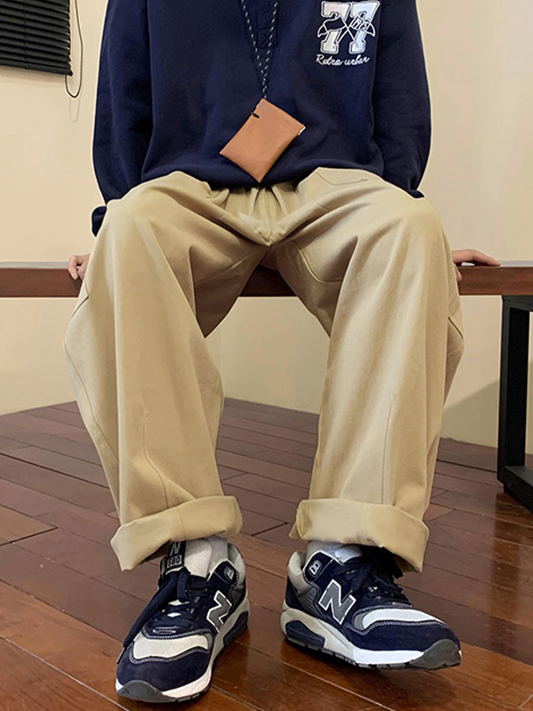 Men's Solid Color Skater Leg Pants-3