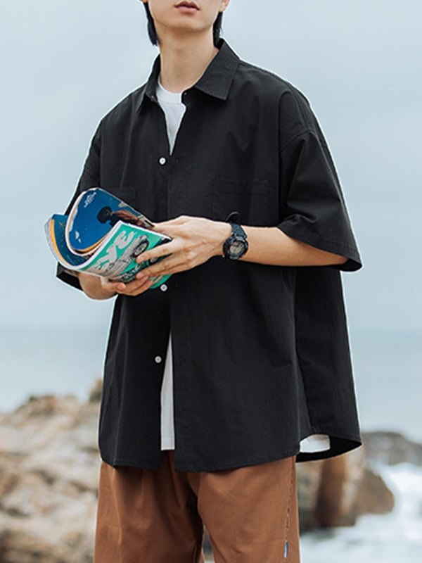 Men's Pocket Front Short Sleeve Button Up Shirt-2