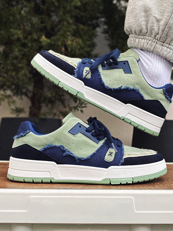 Men's Contrast Panel Raw Edge Sneakers-4