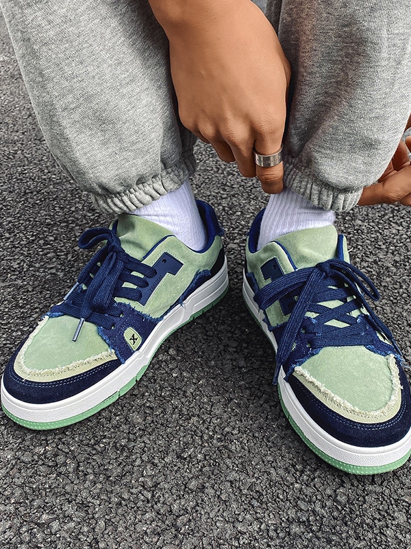 Men's Contrast Panel Raw Edge Sneakers-3