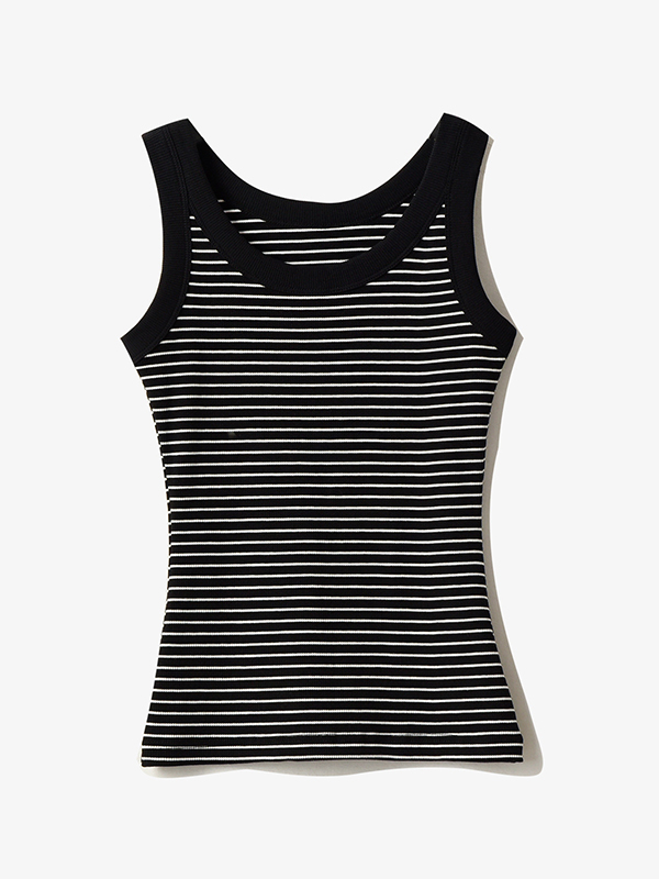 Striped Print U Neck Tank Top-2