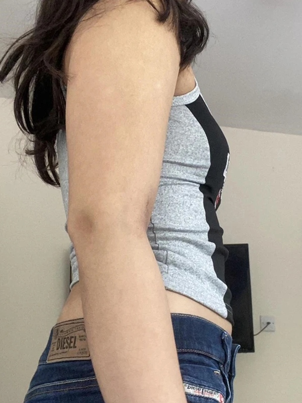 Contrast Splice Letter Embroidery Cami Top-2